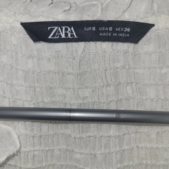 Zara White Smocked Peplum Blouse Small Boho Ruffle Sheer Top Feminine Romantic - Picture 6 of 8